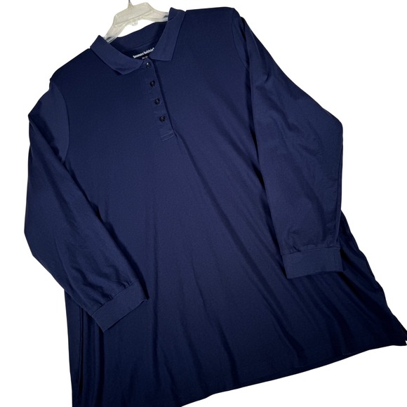 Woman Within Tops - Woman Within Navy‎ Blue Long Sleeve Polo Shirt Tunic 100% Cotton 2X 26/28